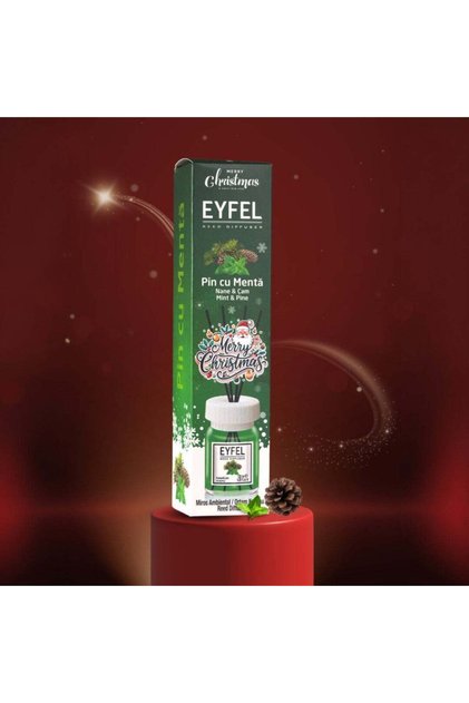 Odorizant de cameră cu bețișoare 120ml, Mentă și Pin, Eyfel Crăciun