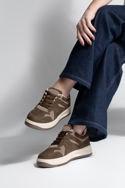 Marjin Kadın Sneaker Yüksek Taban Spor Ayakkabı Aryan Kahve Süet