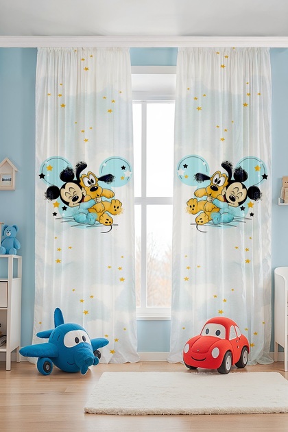Mickey and His Friend Goffy Patterned Children's Baby Room Background Curtain (Single Panel Pricing)