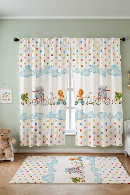 Bicycle Safari Patterned Children's Baby Room Background Curtain (Single Wing Pricing)
