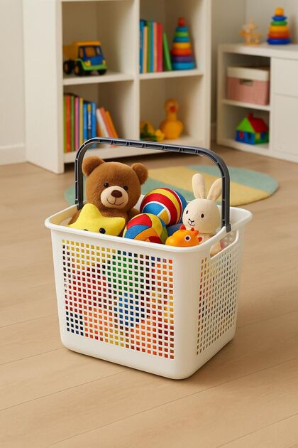 Carry White Laundry and Toy Basket with Handles - Organizer Basket