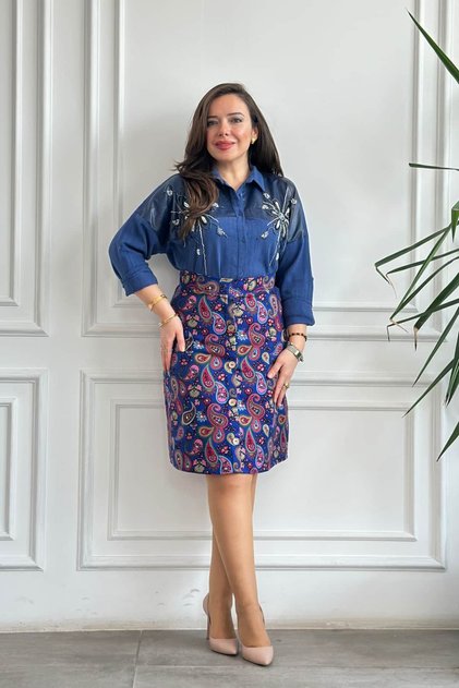 Flannel Bell Skirt with Decorative Button Detail on the Front