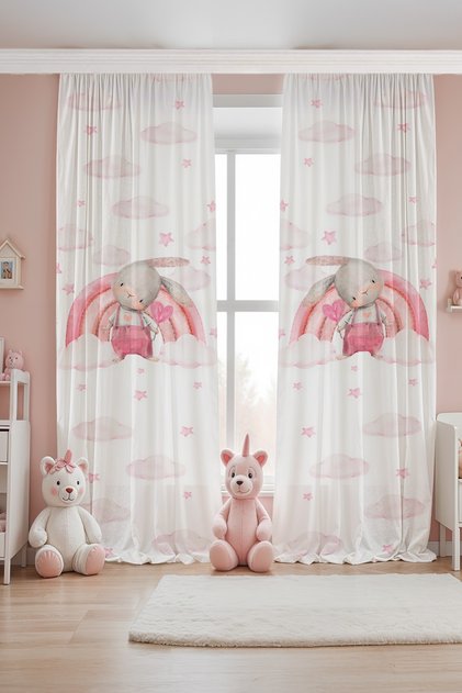 Rainbow Rabbit Patterned Children's Baby Room Background Curtain (Single Panel Pricing)