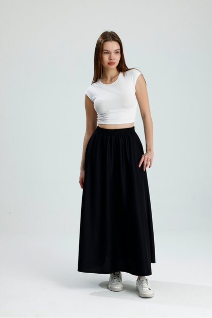Women's Elastic Waist Double Pocket Bell Skirt