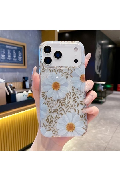 HYPERSOFT Iphone 17 Pro Max (6.9 inç) Uyumlu Simli Görünüm Flowers