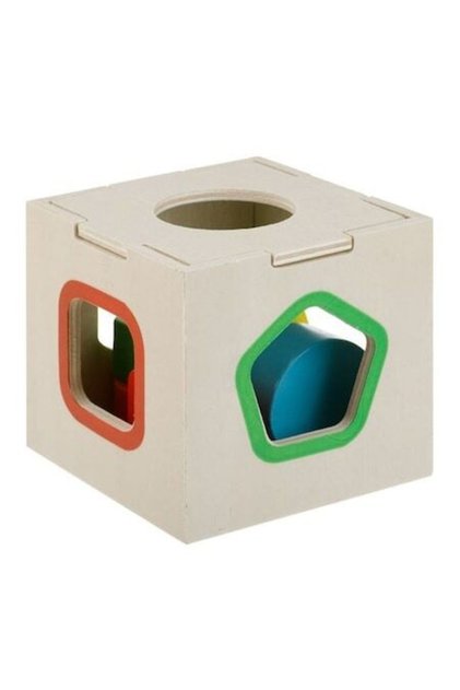 Cub Sortator din Lemn cu Forme Geometrice, 9x9x9cm, pentru Copii de 12+ Luni