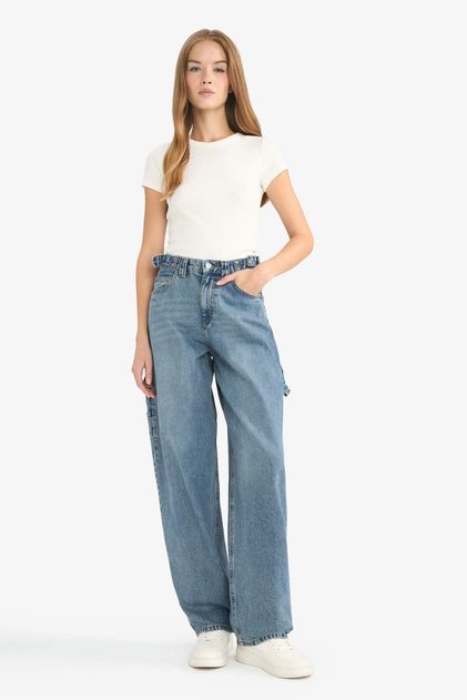 Carpenter Fit High Waist Straight Leg Long Jean Pants F5181Ax25Cw