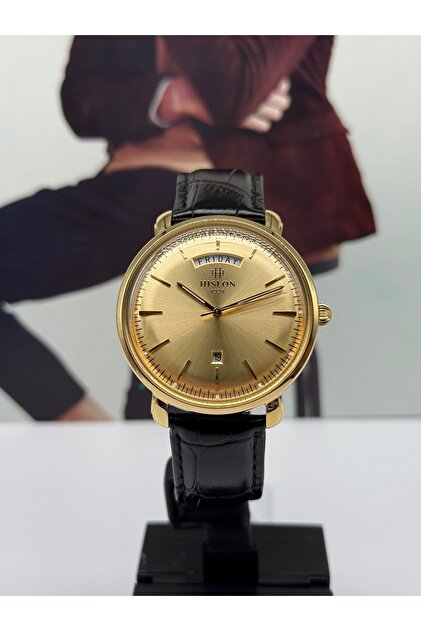 Hislon RETRO DERİ KAYIŞLI GOLD ERKEK KOL SAATİ 5 ATM SU GEÇİRMEZ 3