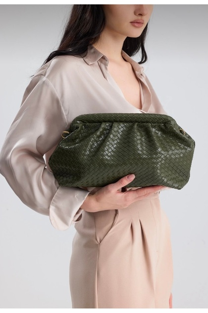 Clutch Knitted Detailed Hand, Shoulder and Crossbody Bag