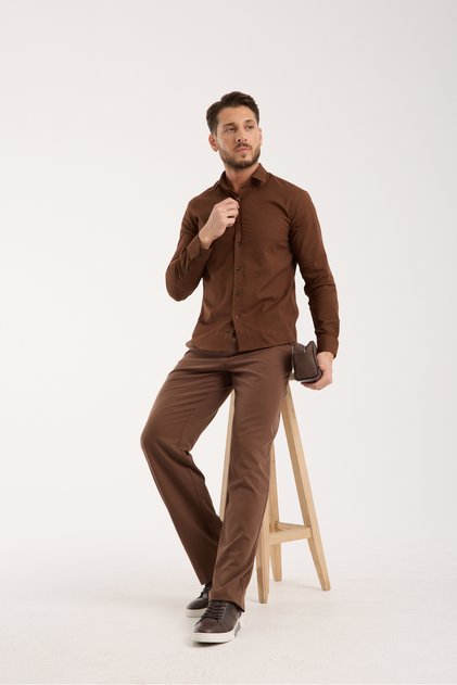 Cămașă pentru bărbați din bumbac și in, cu textura, slim fit