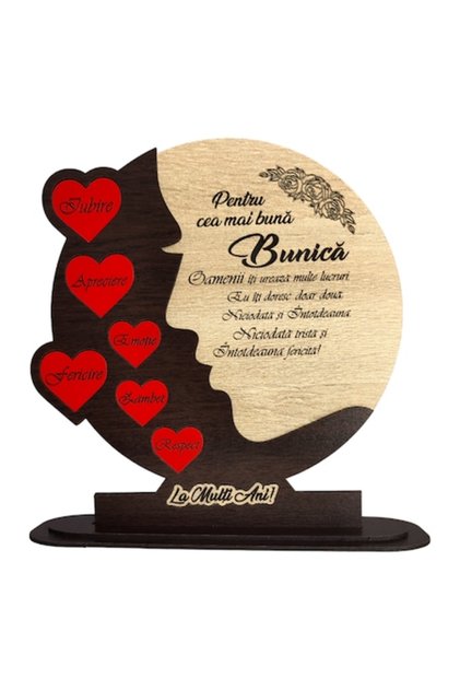 Decoratiune din lemn cu mesaj pentru bunică, 22cm, crem