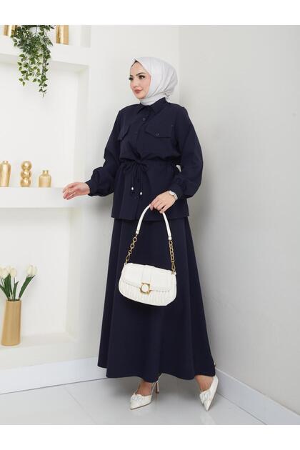 Women's Two-Piece Suit with Skirt and Shirt with Pocket Details