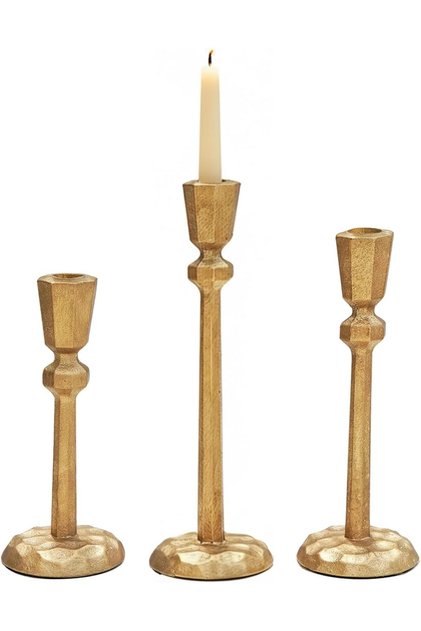 Antique Brass Iron Taper Candle Holder - Set of 3 Cast Iron Tapered Candle Holders