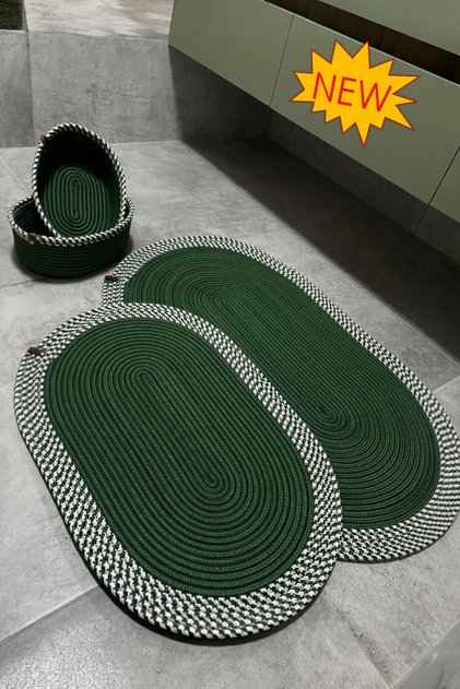 Serra 4-Piece Bathroom Set – 2 Oval Mats & 2 Oval Baskets, Natural Rope Weaving, Handmade - Premium