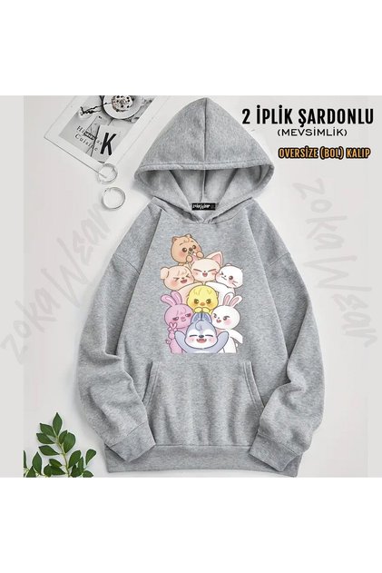 ZOKAWEAR Stray Kids Skzoo v8 Baskılı Kapüşonlu Sweatshirt (2 İplik