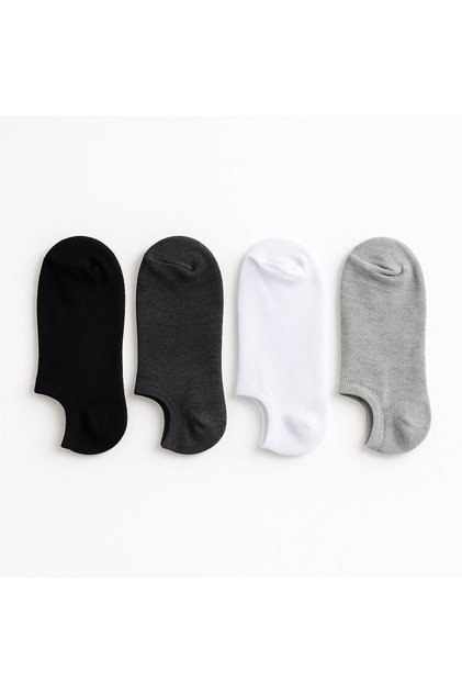 Set de 4 șosete din bumbac pentru femei – Negru / Alb / Culori mixte – Silicon anti-alunecare, transpirabil