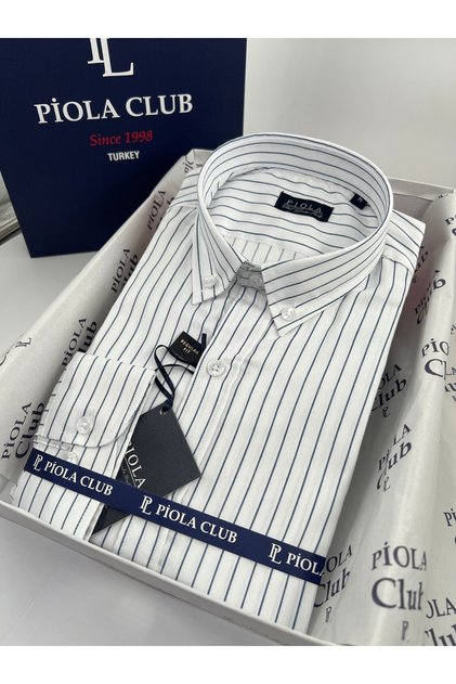 Men's Shirt Pocketless Regular Fit Striped (Navy Blue)