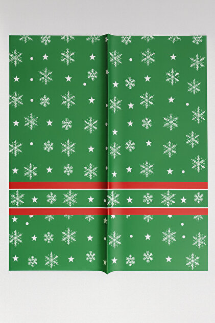 Green Snowflake Patterned Christmas Themed Gift Wrapping and Bouquet Paper 57X57 cm (4 Pieces)