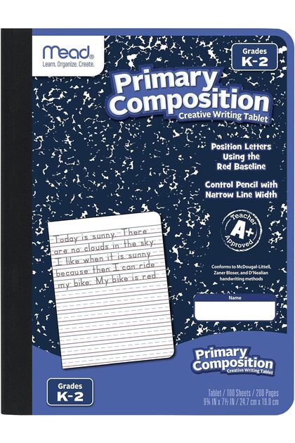 Primary Composition Book, Primary Ruled, K-2, 100 Sheets, Blue Marble Cover