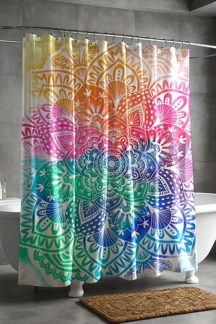 Bathroom Curtain, Mandala Patterned Shower Curtain, Bathtub Curtain, with Ring Gift 175X200Cm Bp-27