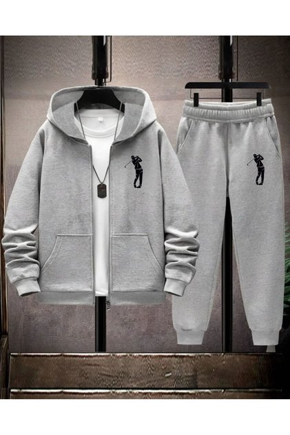 Unisex Hooded Sports Tracksuit Set Printed Football Golf Basketball Printed Comfortable Casual 2-Piece Combination