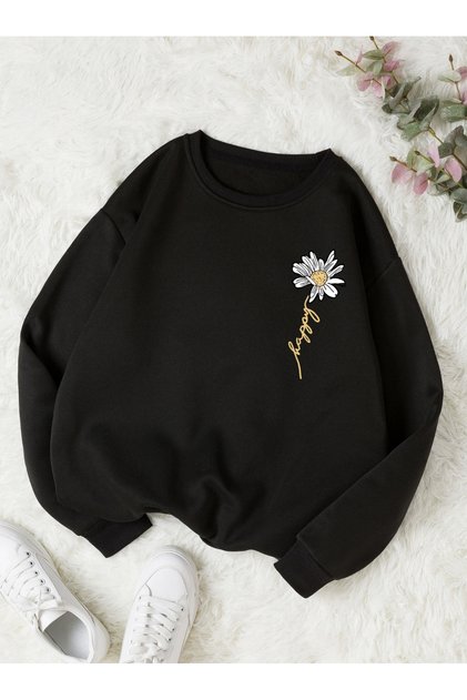 Unisex Women/Men Flower Special B Printed Colorful O Oversized Crew Neck Cotton Sweatshirt