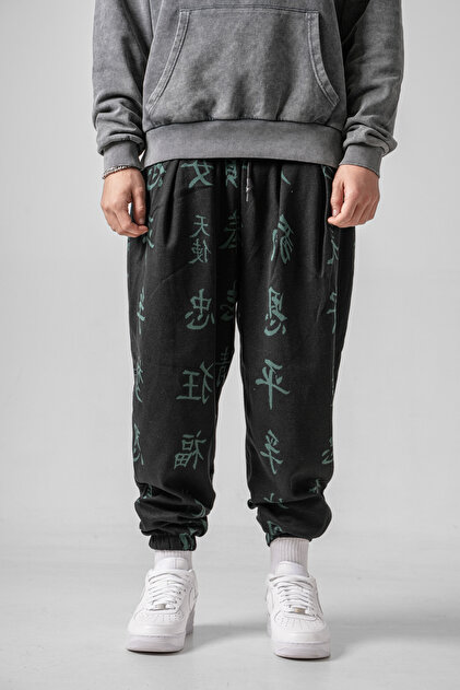 ダイエットフード Junk29 Gerusta Erkek Yeşil Japon Yazılı Pileli Şalvar Pantolon - Fiyatı