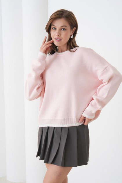 Oversized Color Block Soft Textured Knitwear Sweater Aw25Kz0107