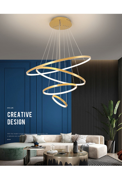 Modern LED Rings Pendant Lights Golden with remote 3 rings 20cm+40cm+60cm