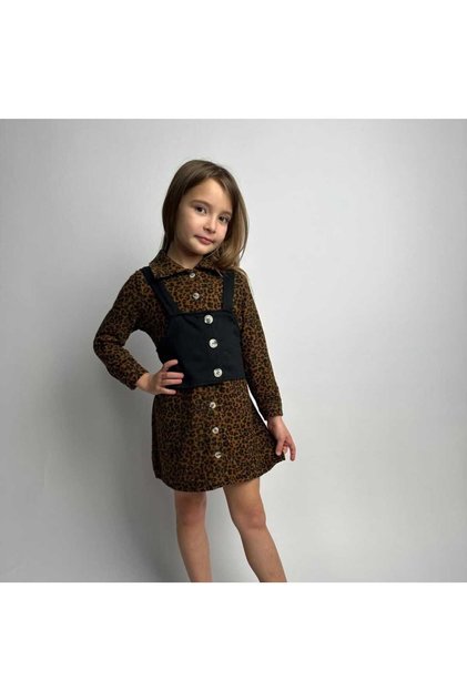 leopar desenli mini elbise kız çocuk 4.12yaş