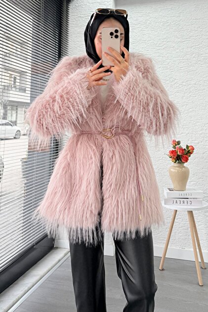 MELEK ARAZ Premium Kadın Kürk Kaban – Pembe - Fiyatı, Yorumları