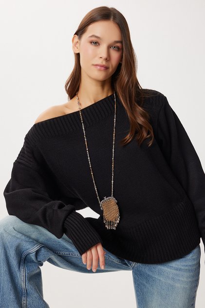 Boat Neck Knitwear Sweater Ldp0080 Black