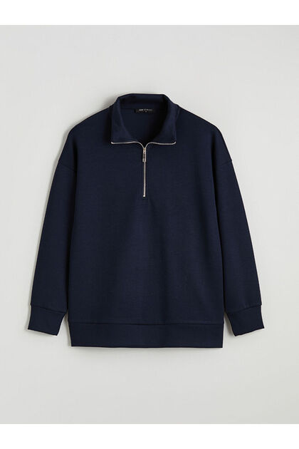 Navy Blue Mock Neck Women's Sweatshirt