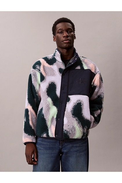 Calvin Klein LS JACQUARD 5 SHERPA JACKET Mavi Erkek Sweatshirt