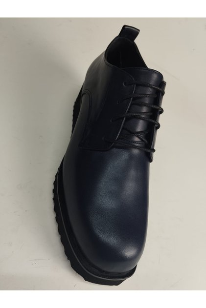 Women's Genuine Leather Lace-Up Eva Sole Navy Blue Leather Shoes