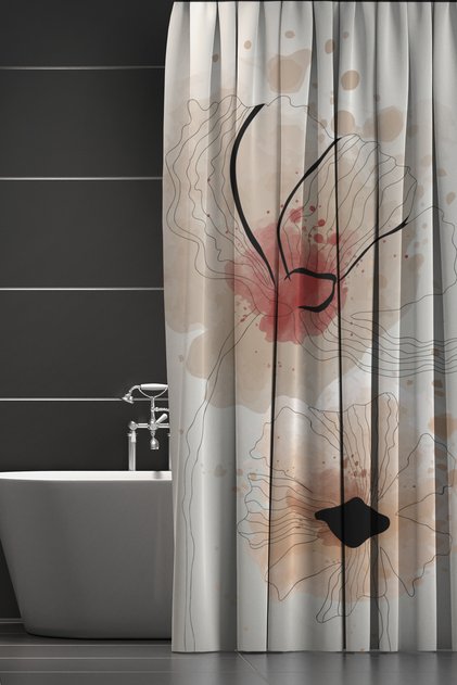 Bathroom Curtain, Art Flora Patterned Shower Curtain, Bathtub Curtain, with Ring Gift 175X200Cm Bp-51