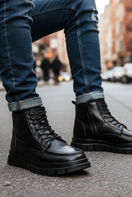 Boots Black Fur Daily Comfortable Quality Lace-Up Zippered Orthopedic Suitable for Winter