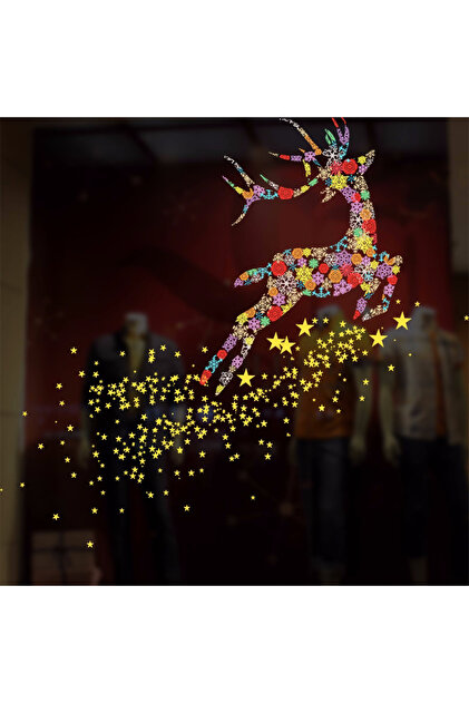 Colorful Flying Deer Christmas Electrostatic Sticker – Self-Adhesive Reusable Glass Ornament