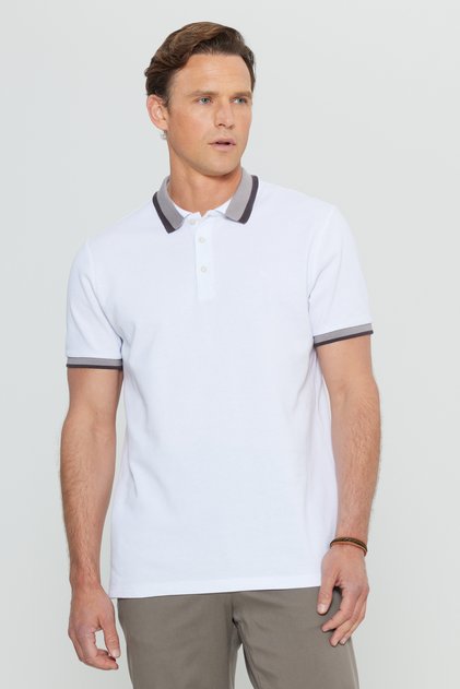Men's White 100% Cotton Slim Fit Slim Fit Polo Neck T-Shirt