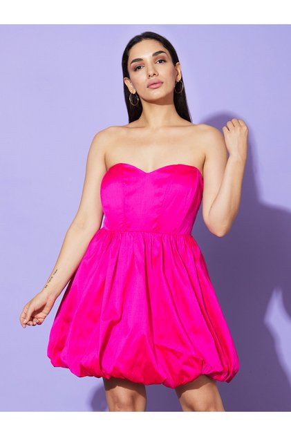 Sweetheart Bandeau Neck Balloon Hem Mini Dress