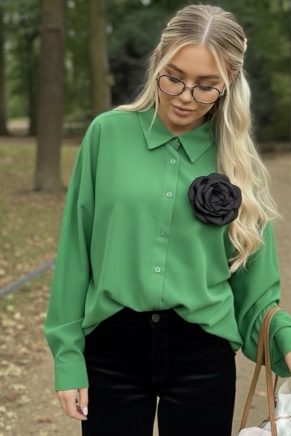 Women's Rose Accessorized Long Sleeve Poplin Shirt