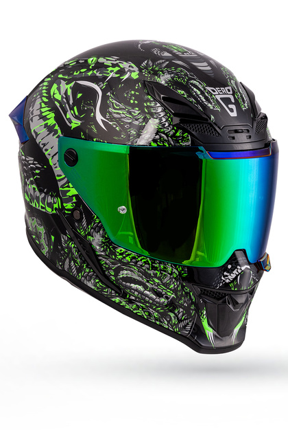 Axxis Draken S Maori Devil B6 Matt Green Kapalı Motosiklet Kaskı +