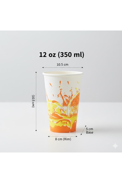 12 oz (350 ml) - 50 Adet - Desenli Soğuk/Sıcak İçecek - (Tek Kullanım, Kapaksız)