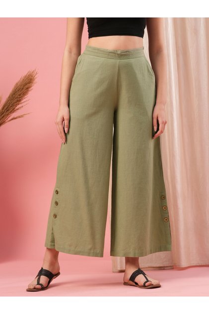 Mid Rise Semi Elastic Waist Opaque Wide Leg Palazzos