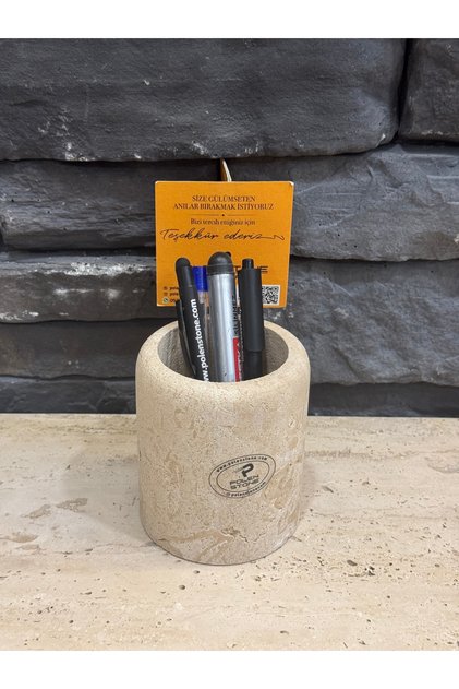 🟫 Travertine Natural Stone Pen Holder – Desktop Organizer