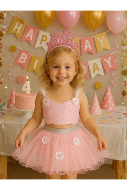 Girl's Daisy Sequined Cropped Tutu Skirt Suit