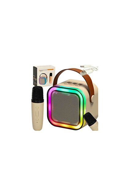 Set karaoke Bluetooth cu difuzor și microfon, USB LED, bej