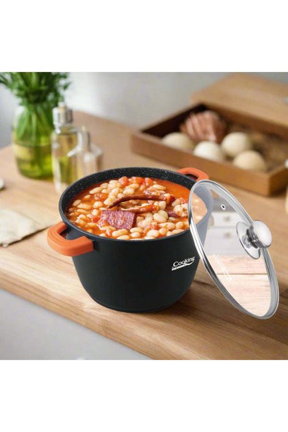 Oala cu capac Dark Line, Cooking by Heinner, 6.3 L, aluminiu turnat, negru