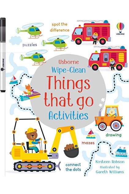 WIPE-CLEAN THINGS THAT GO ACTIVITIES book, Usborne, + 3 years