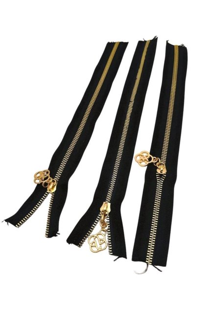 Zipper Set with Head 30 cm Light Gold Metal Black 3 Pieces